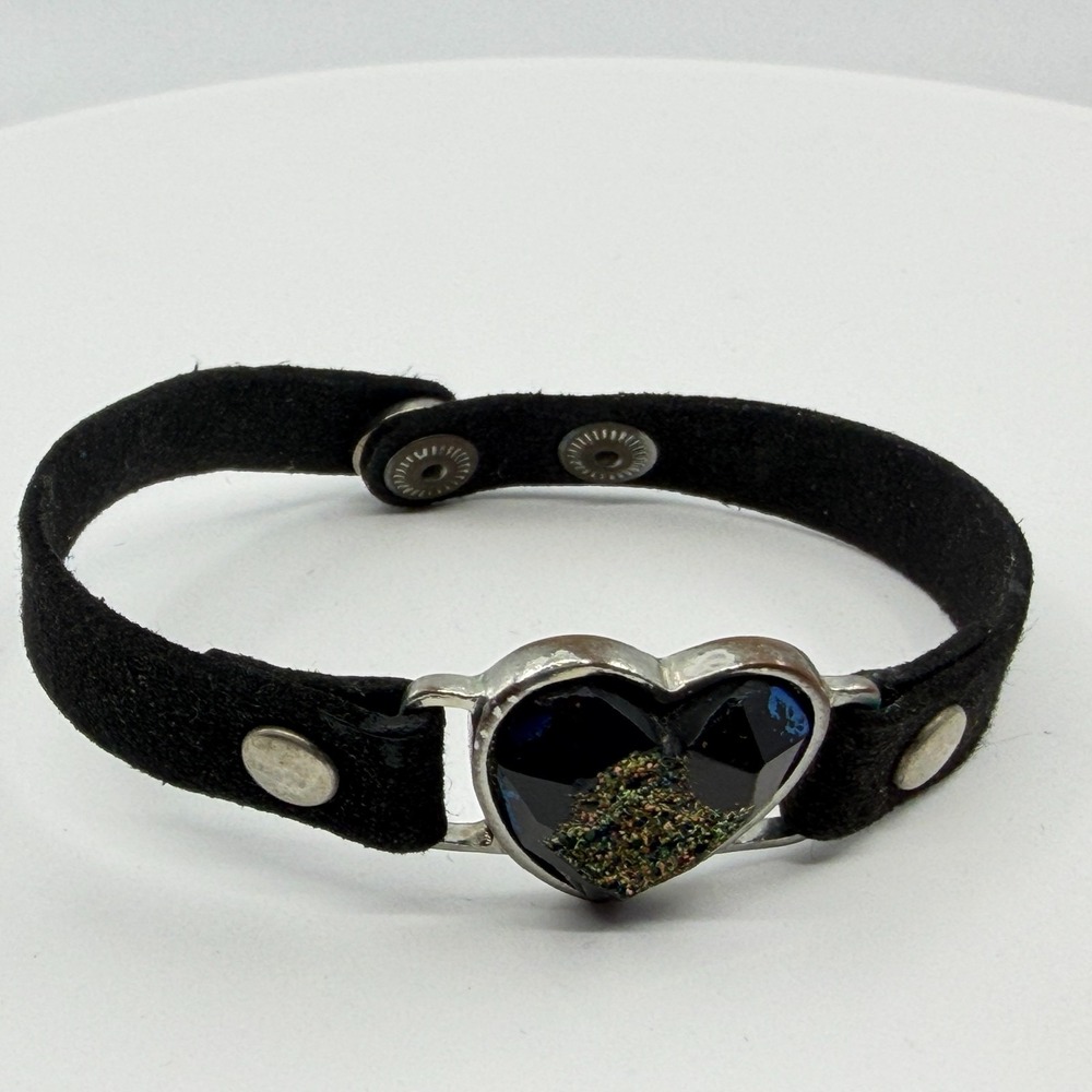 Black Suede Heart Bracelet Gothic Y2K Statement Boho Festival Jewelry Gift Idea
